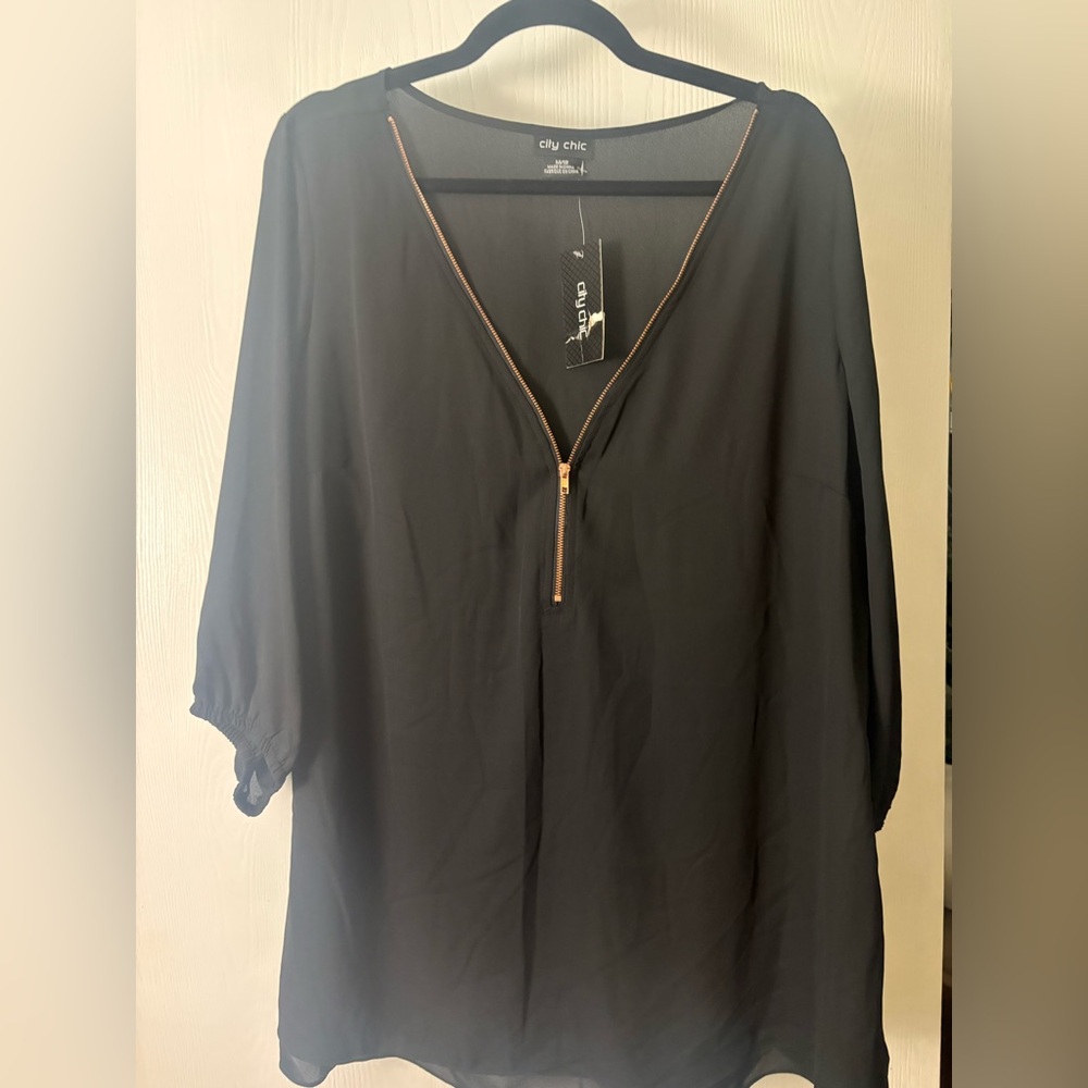 City Chic Black Sexy Fling Elbow Women's Top, Black 18M - Picture 3 of 4